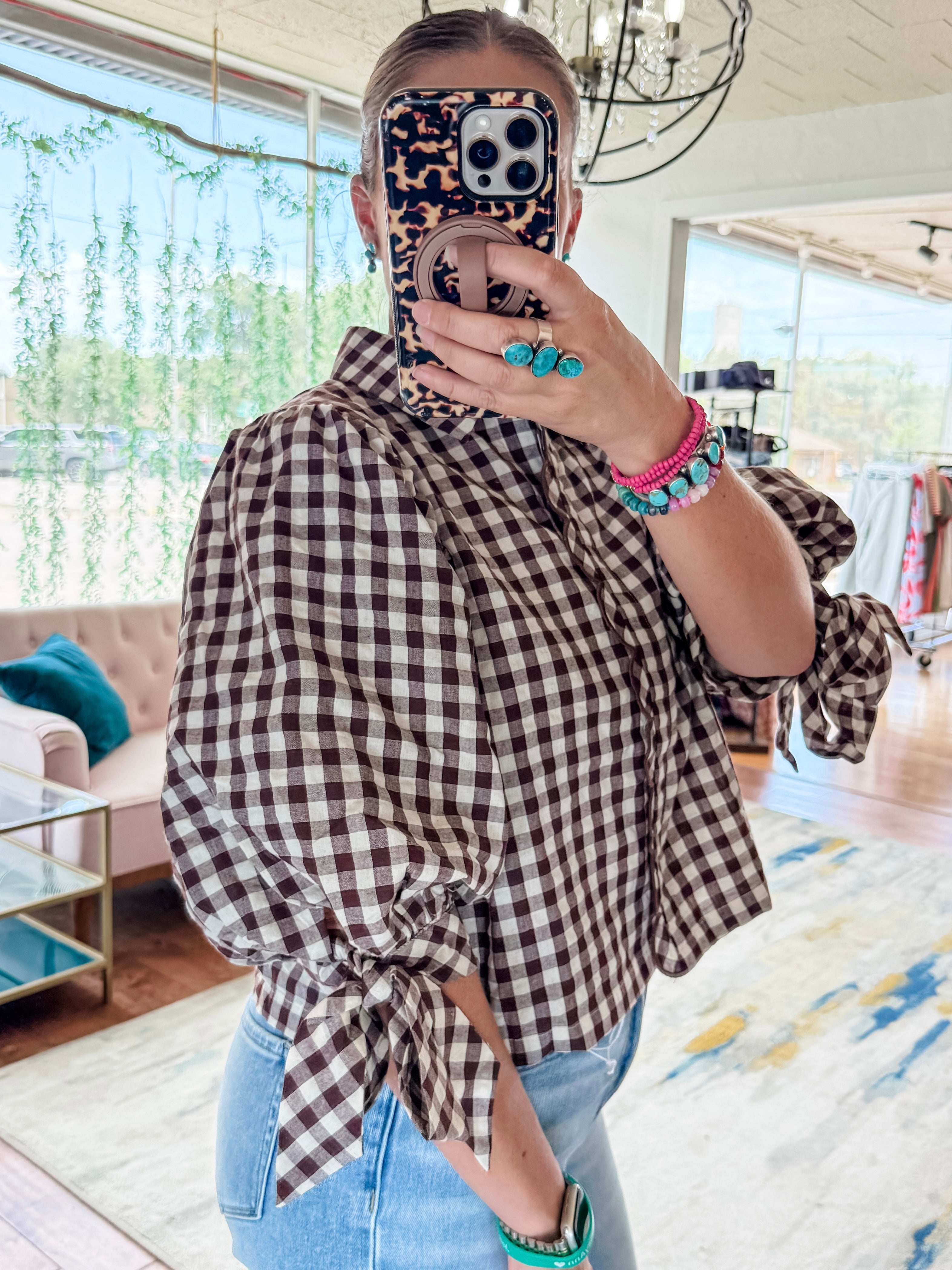 Gingham Tie Top