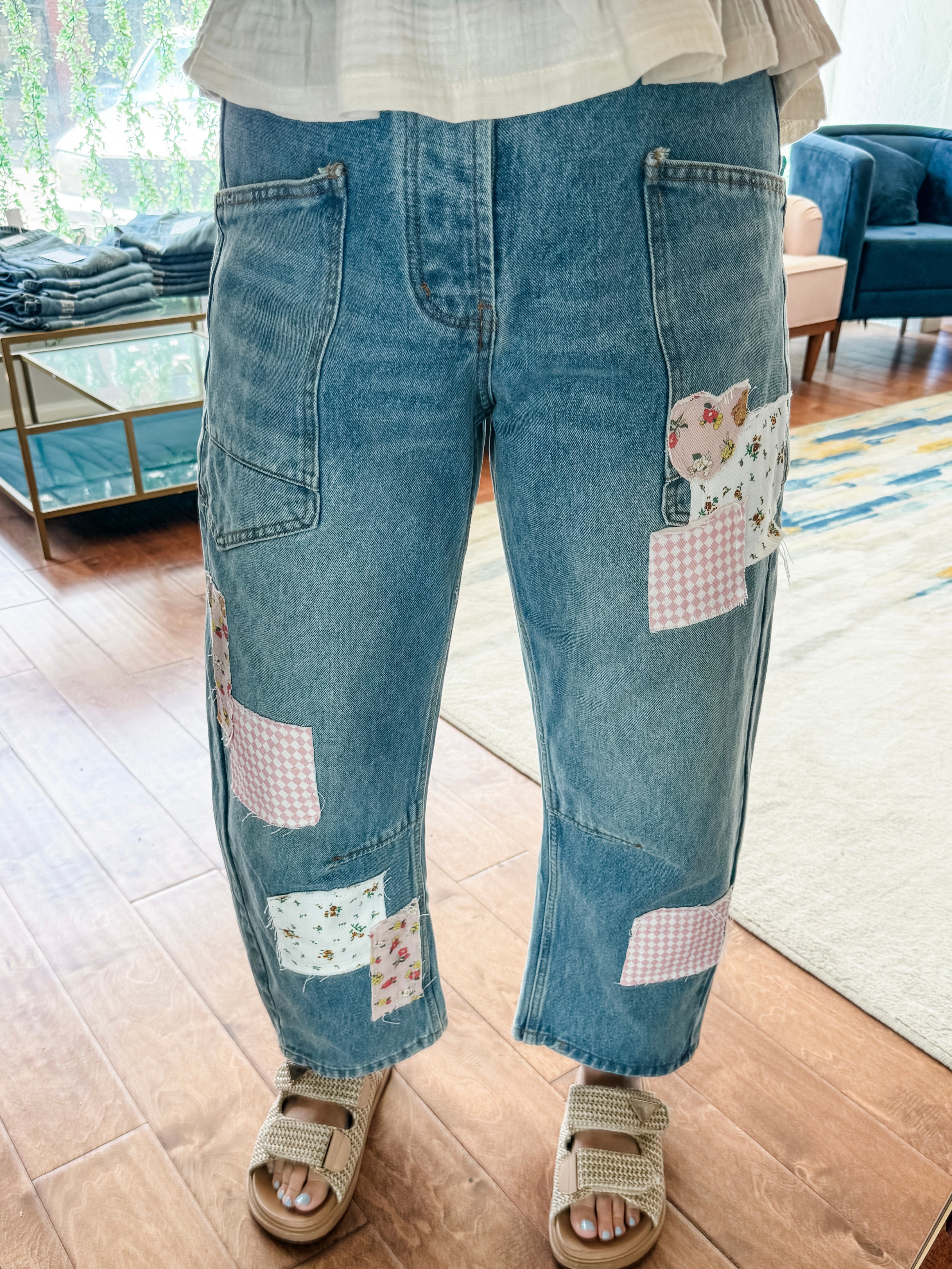 Patchwork Barrel Jeans