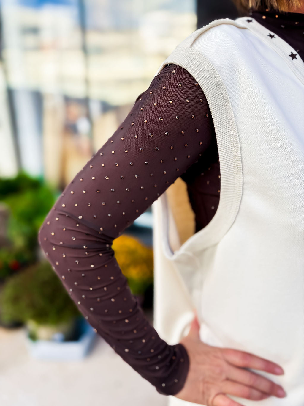 Embellished Mesh Top