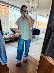 Striped Button-Down Scallop Top