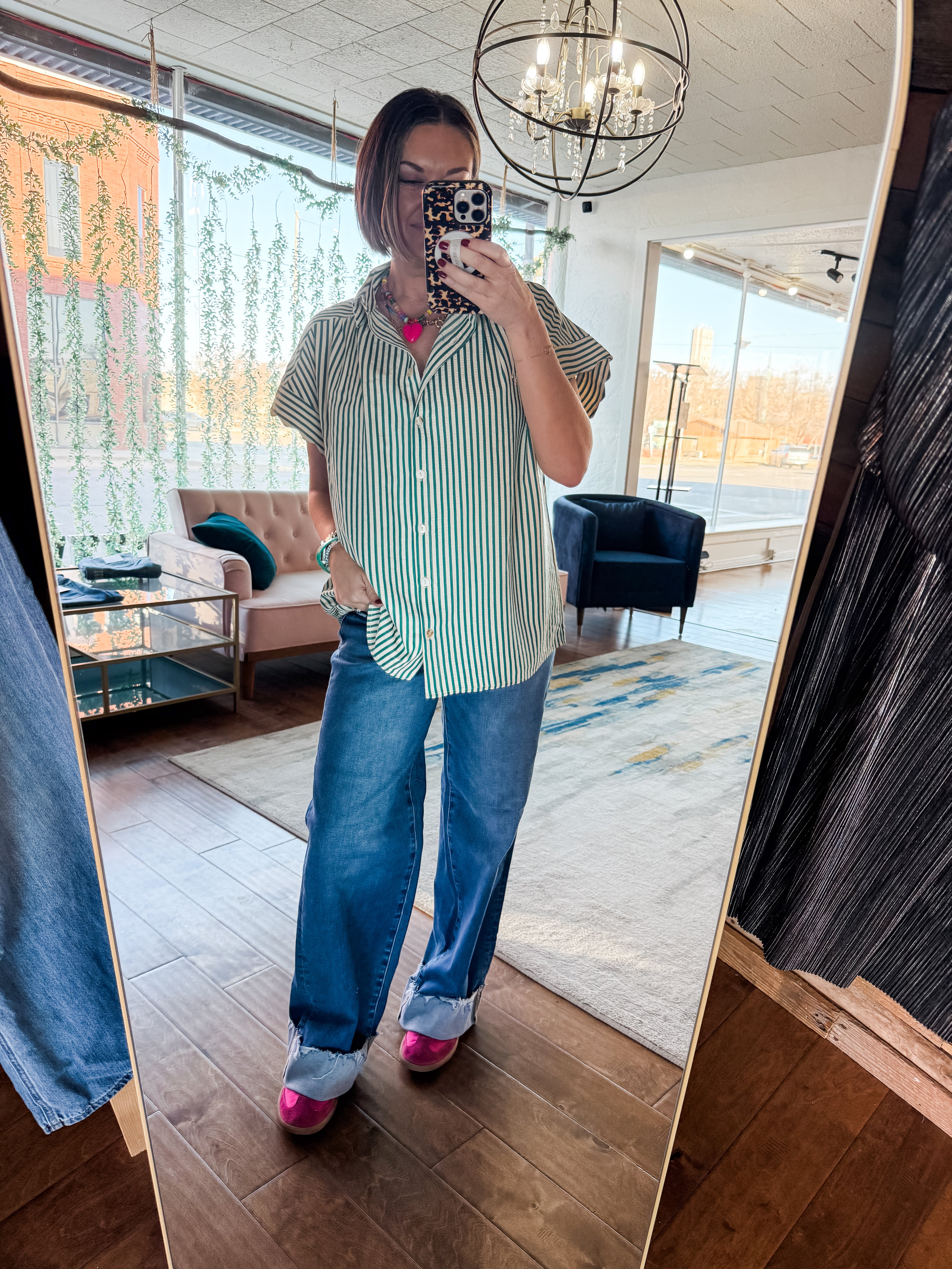 Striped Button-Down Scallop Top