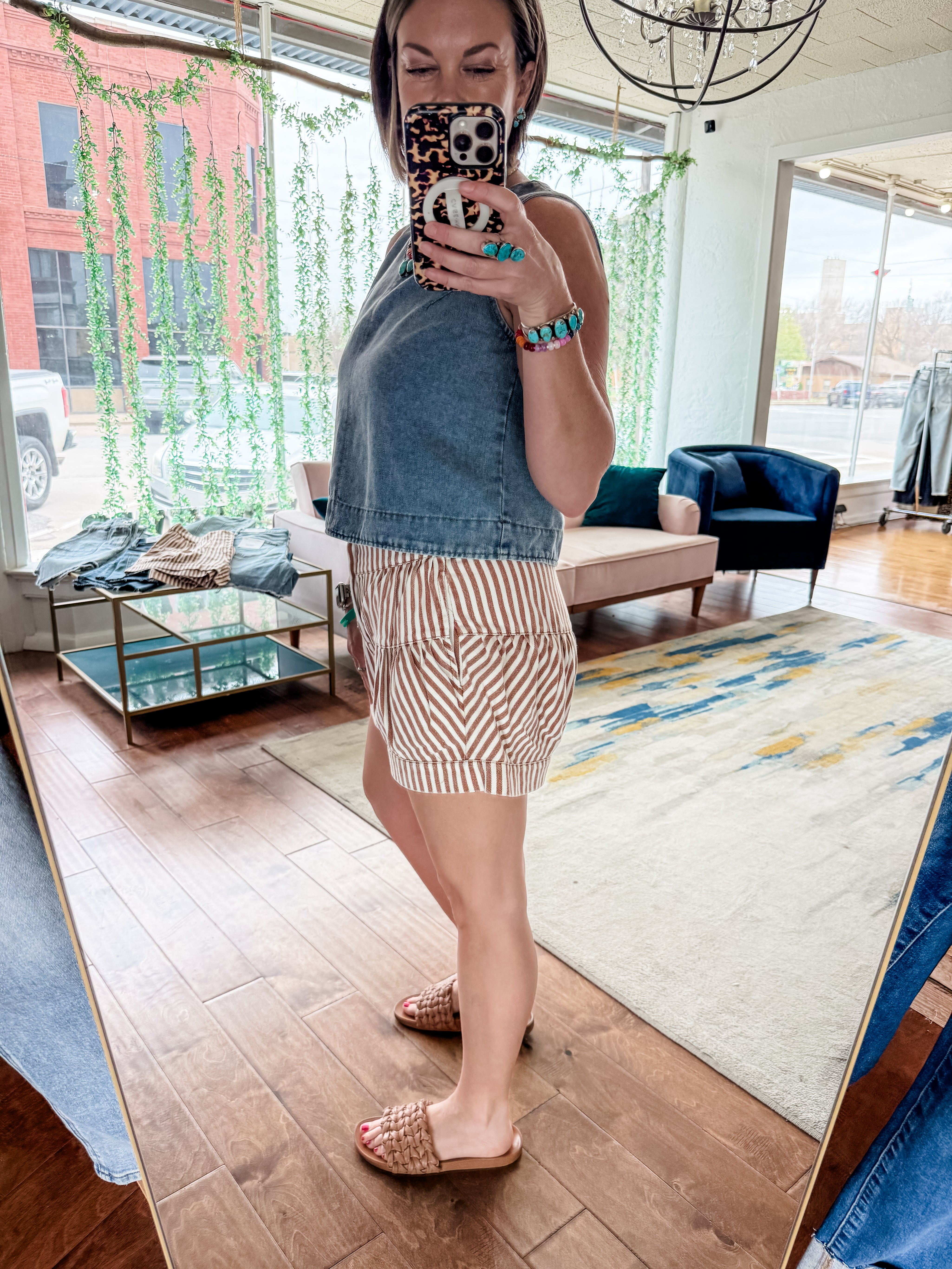 Mineral Washed Striped Button Down Shorts