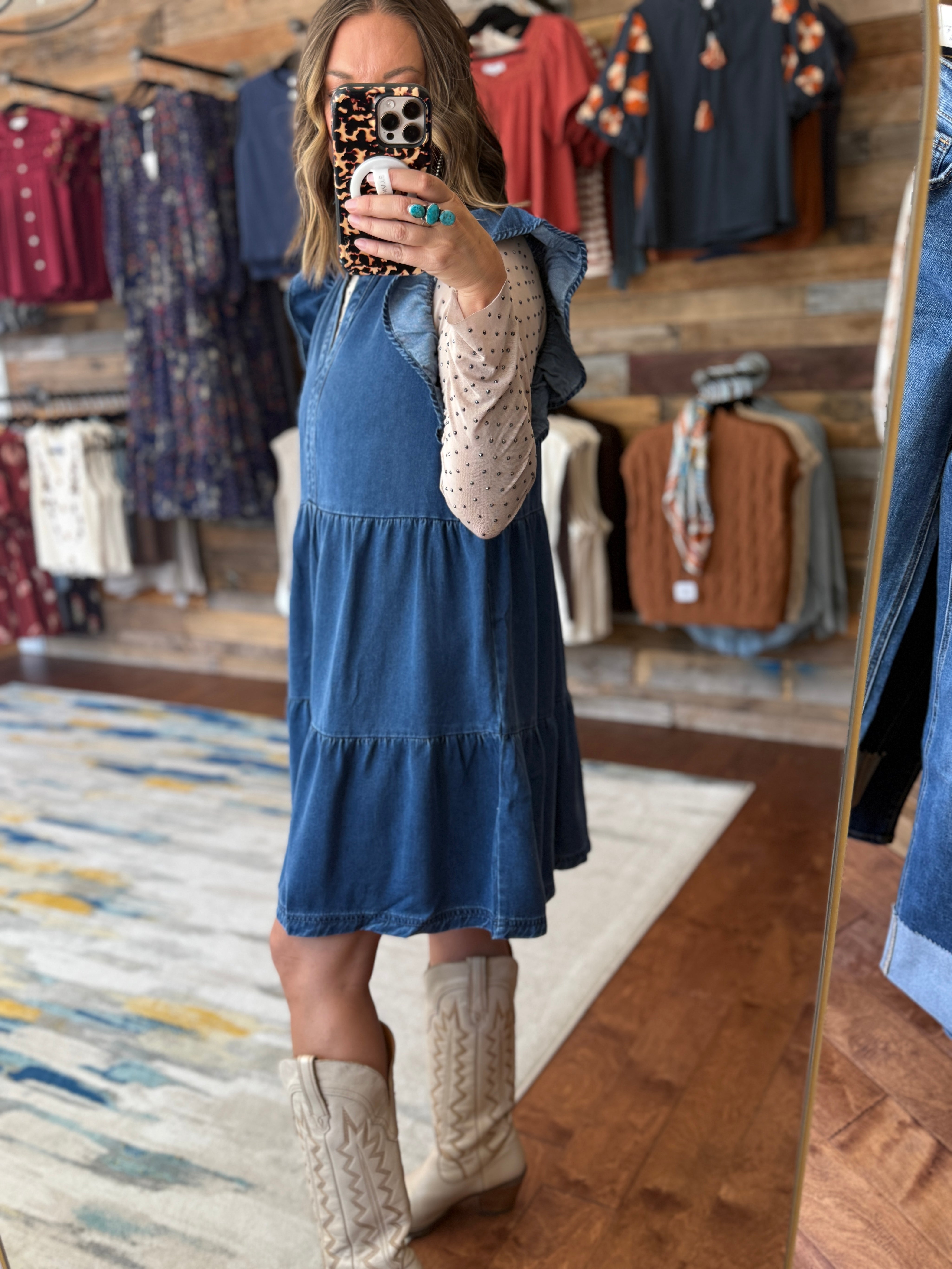 Tencel Ruffle Tiered Denim Dress