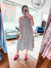 Denim Striped Overall Dress