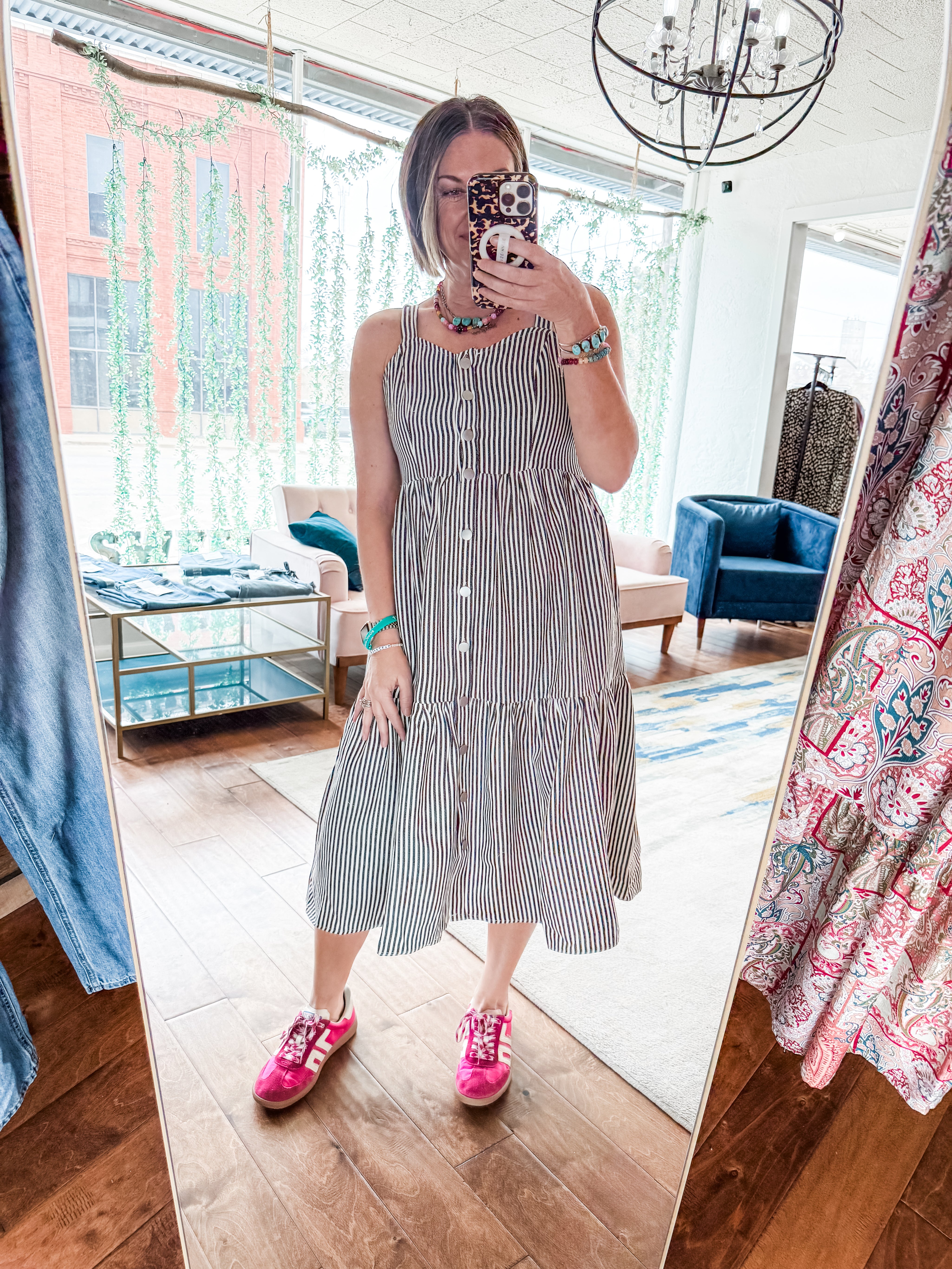 Denim Striped Overall Dress
