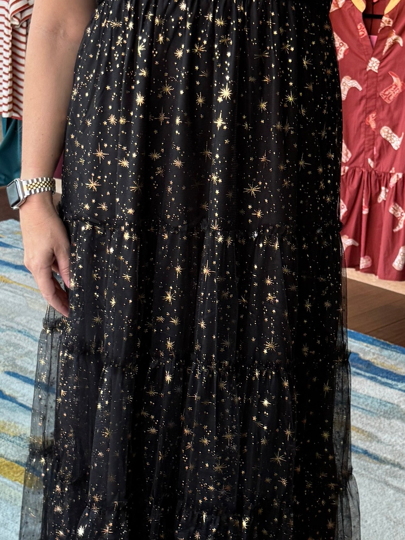 Mesh Gold Star Midi Dress