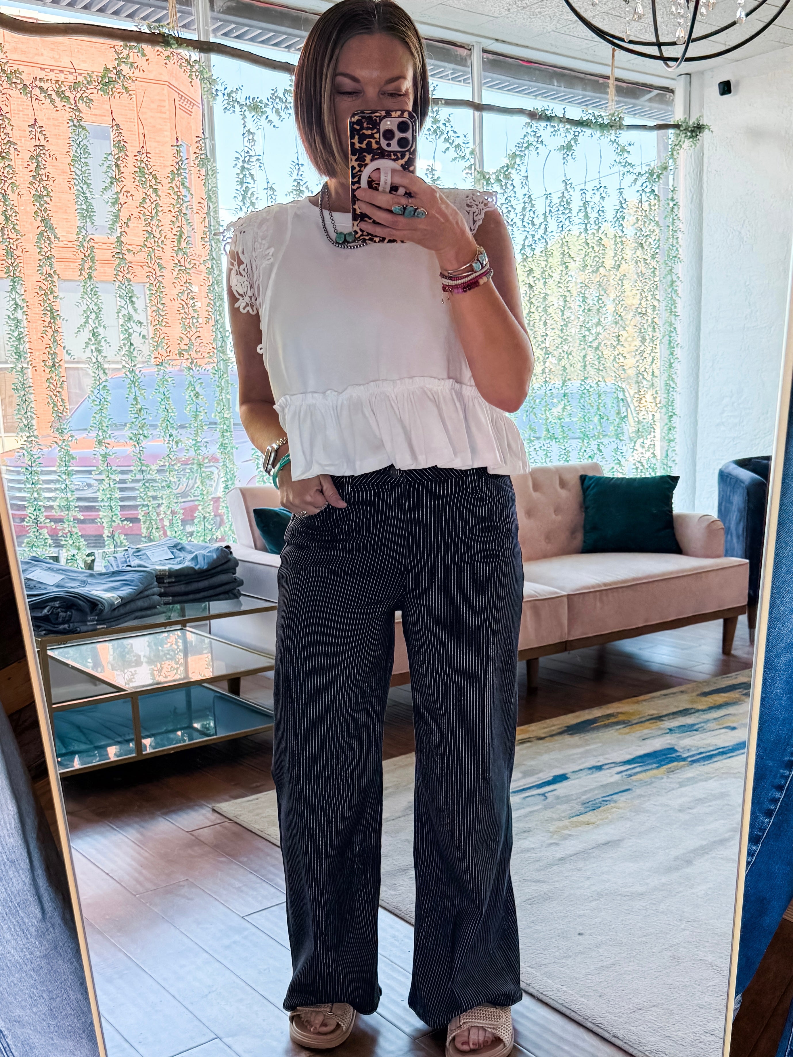Side Lace Trim Ruffle Hem Top