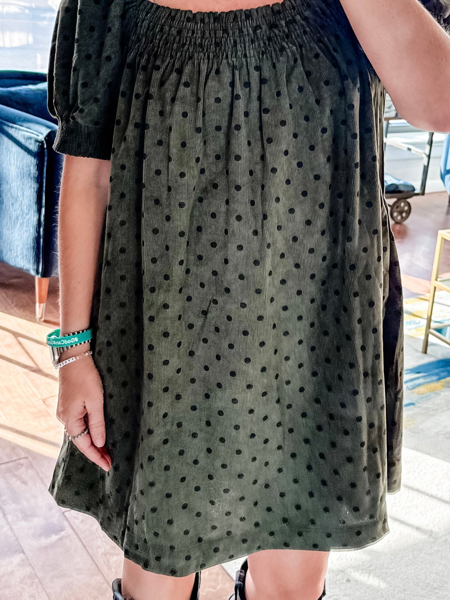Dot Corduroy Smocked Dress
