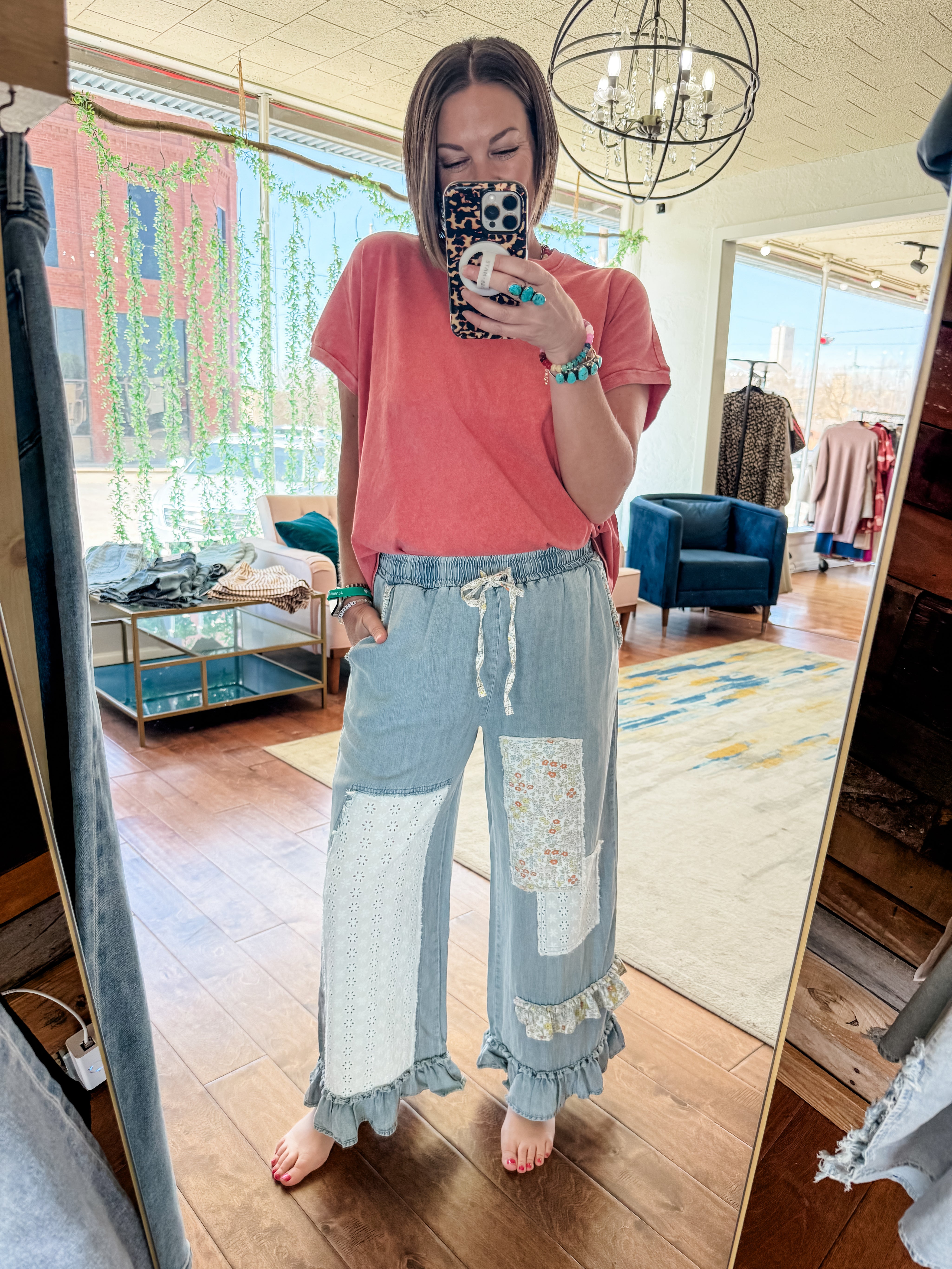 Chambray Patchwork Pants