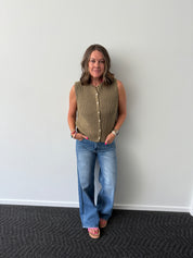 Textured Button Sweater Vest