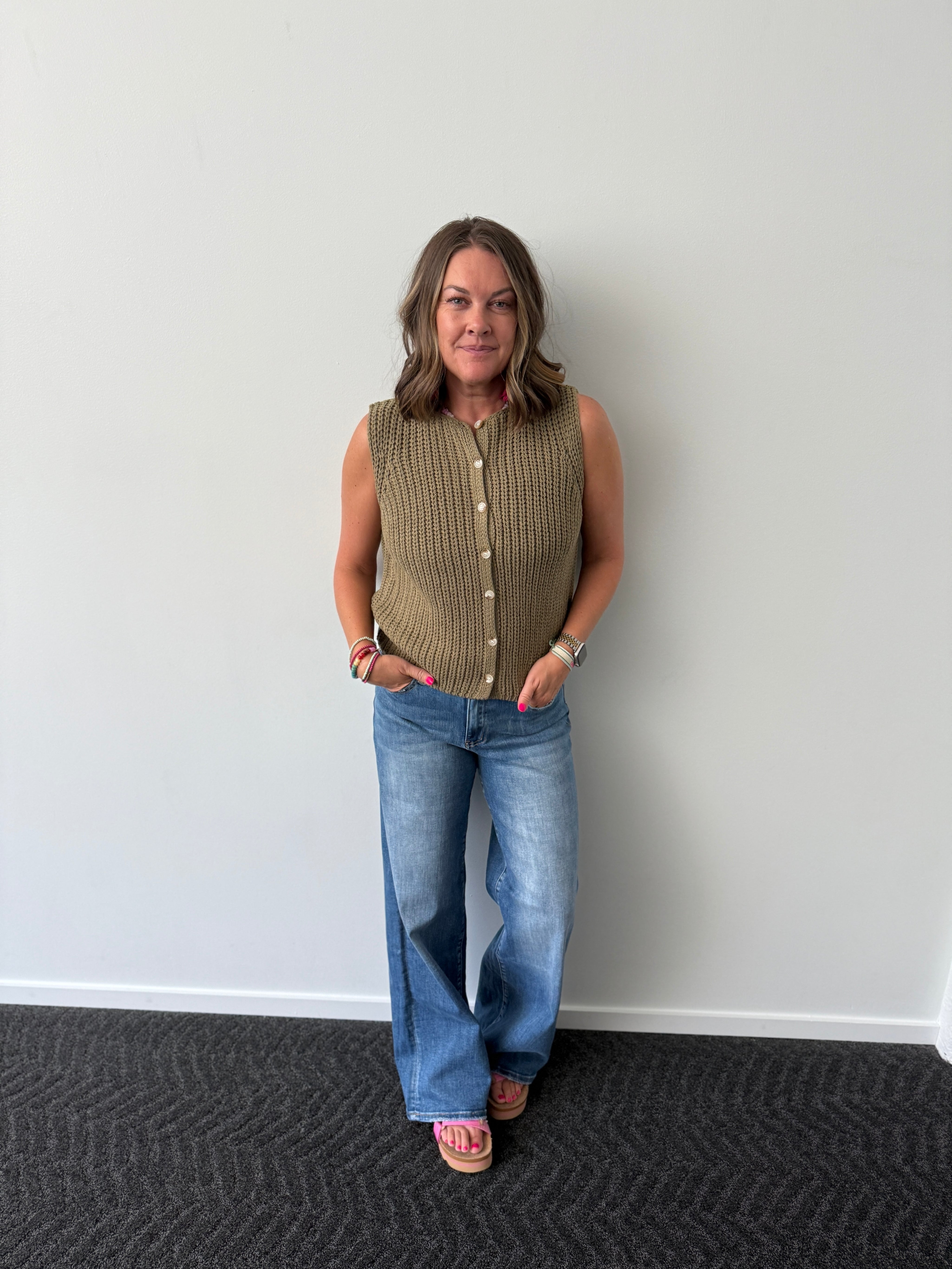 Textured Button Sweater Vest