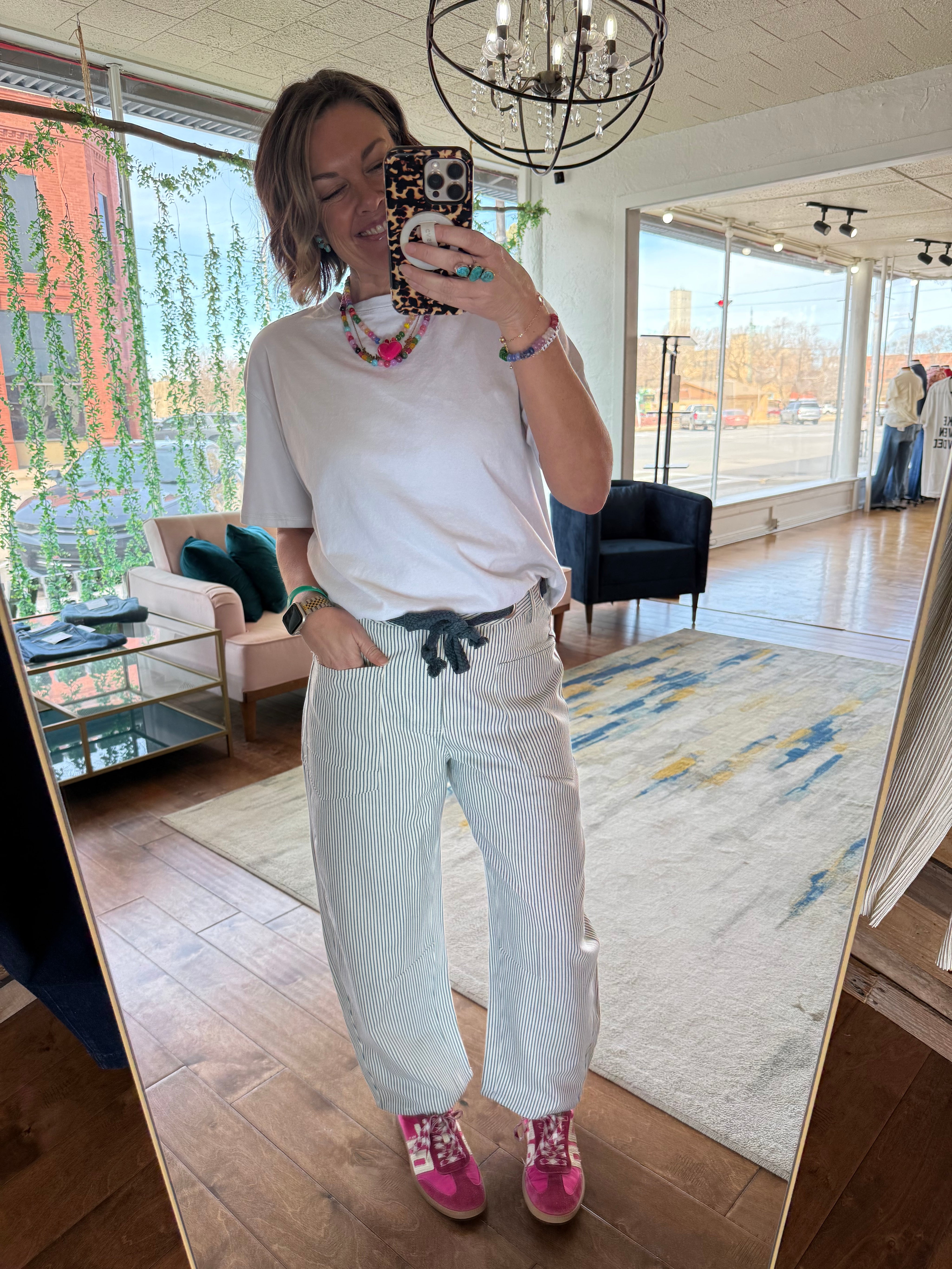 Striped Utility Barrel Pants