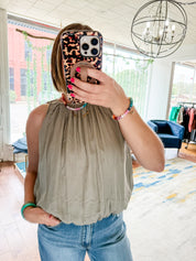Solid Sleeveless Gathered Blouse
