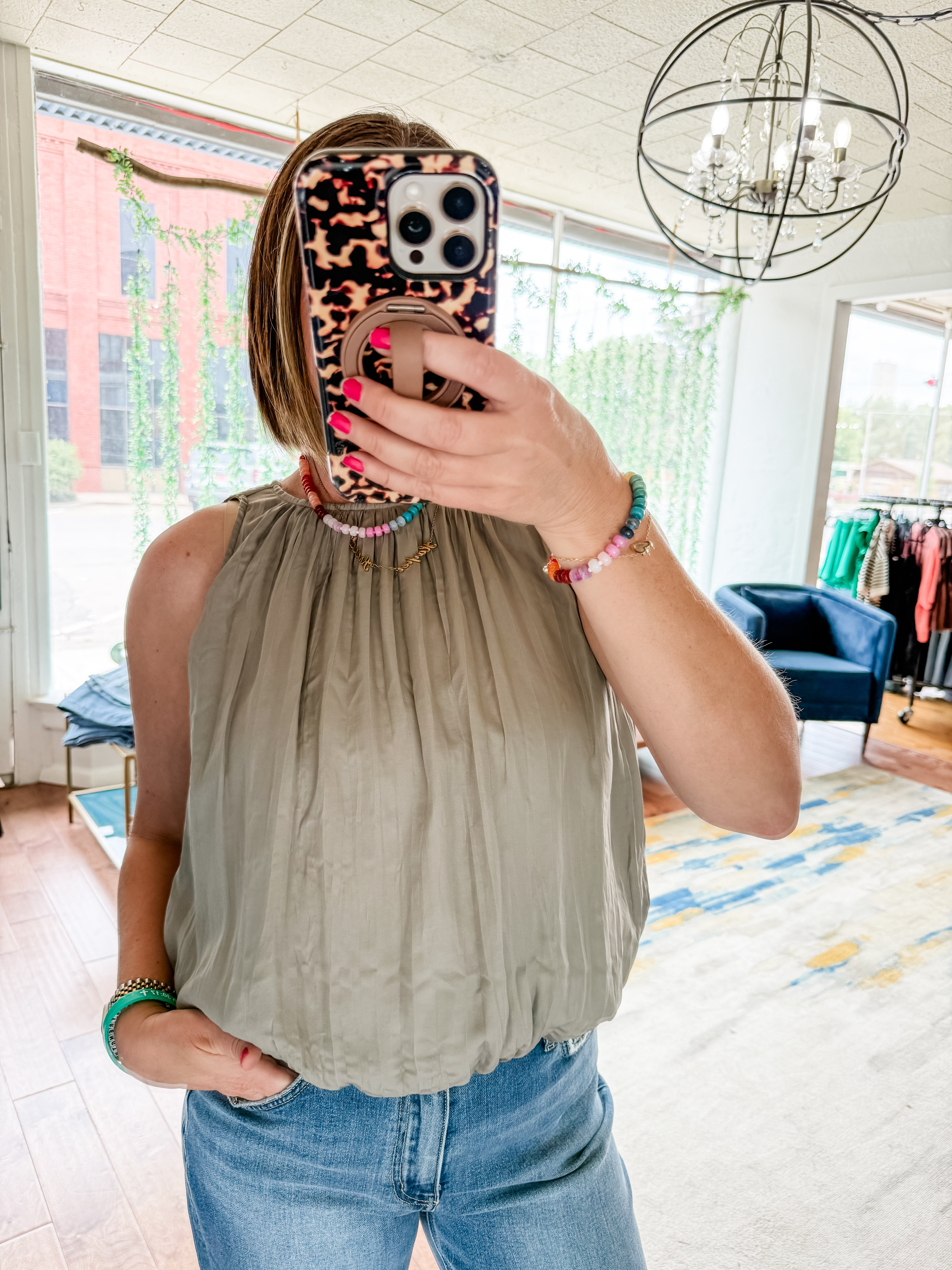 Solid Sleeveless Gathered Blouse