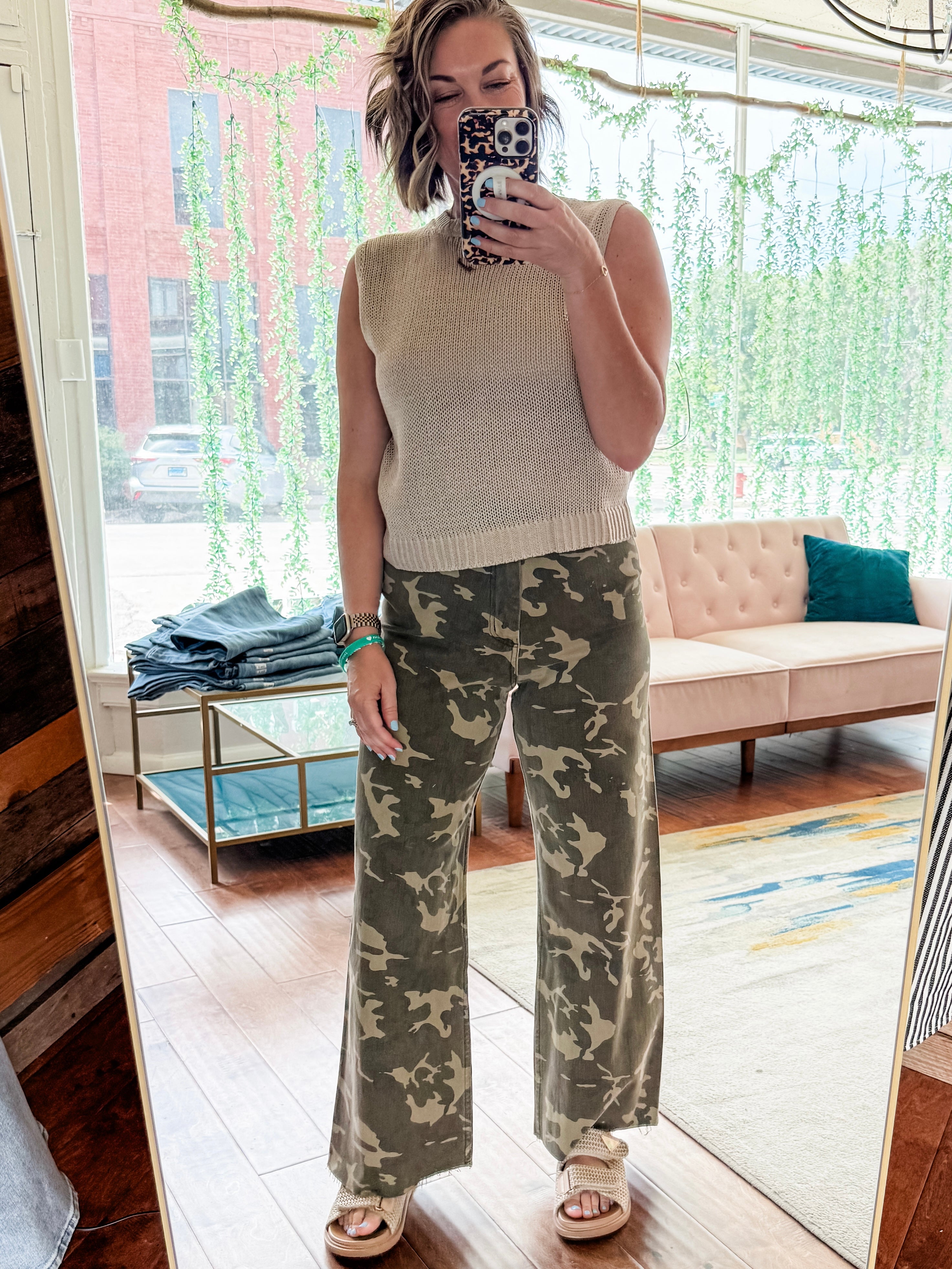 Camo Wide-Leg Utility Jeans