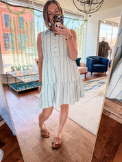 Multi Stripe Button Down Tiered Dress