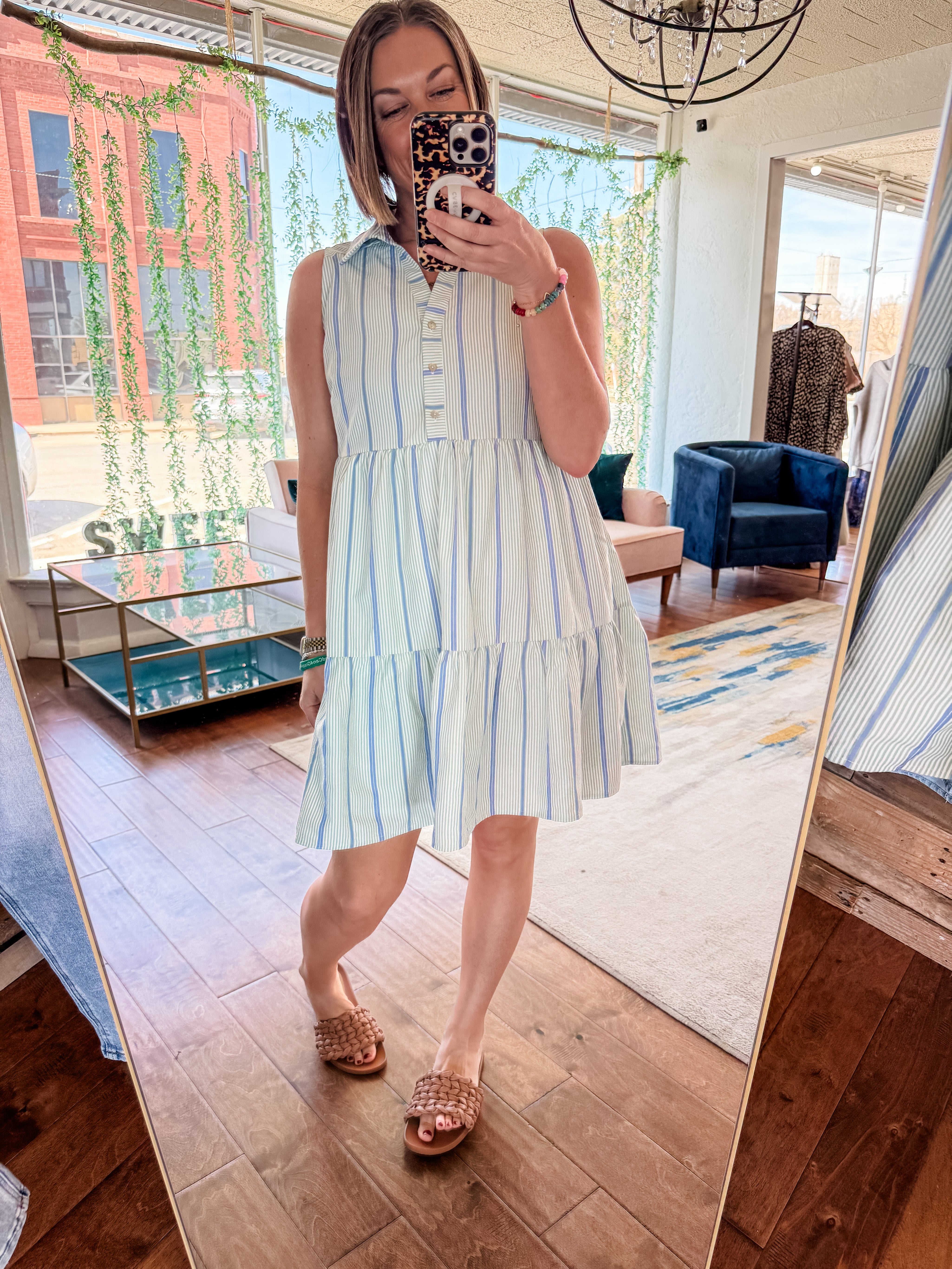 Multi Stripe Button Down Tiered Dress