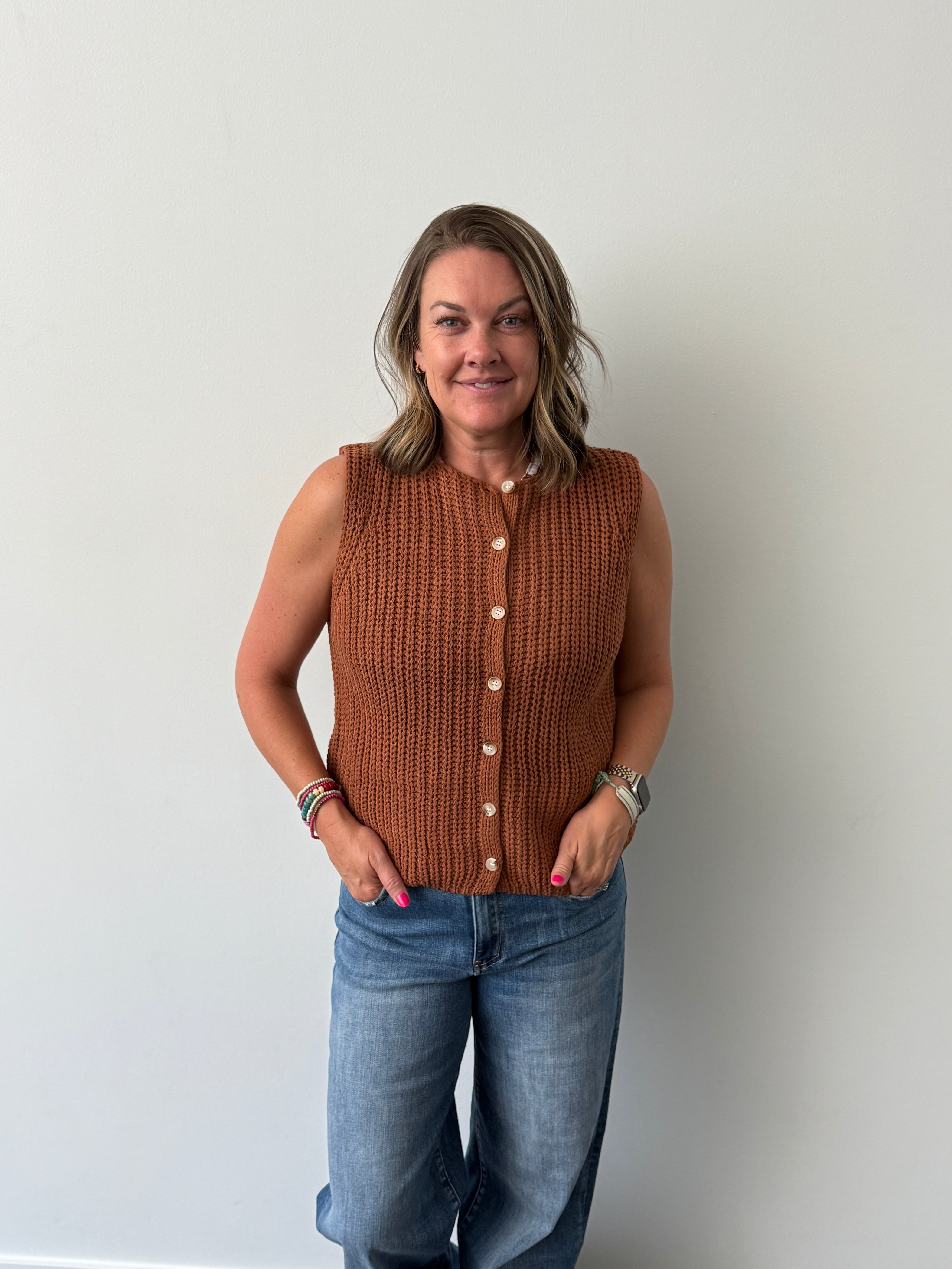 Textured Button Sweater Vest