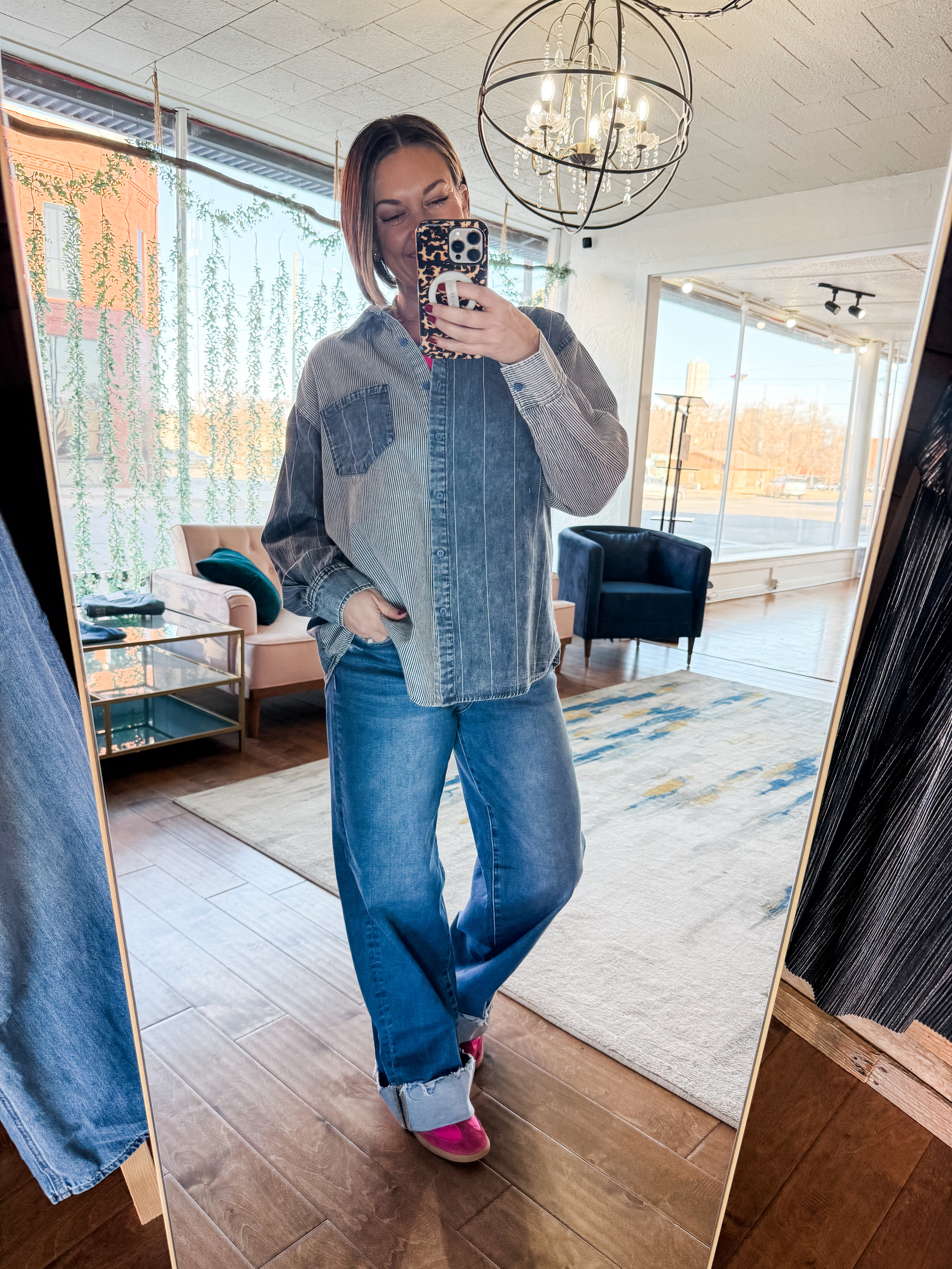 Contrast Denim Striped Shirt
