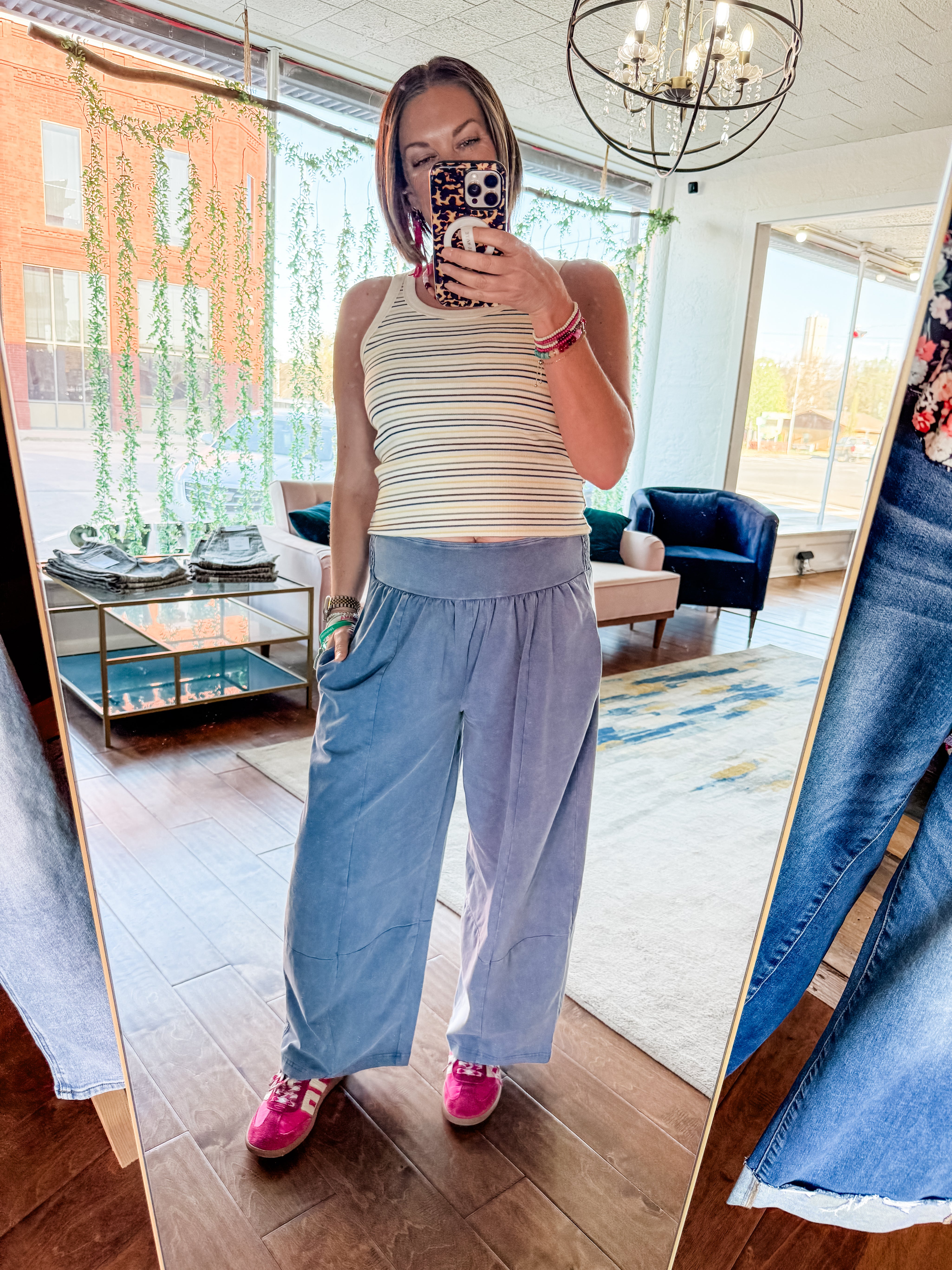 Mineral Washed Cropped Wide Leg Pants