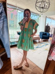 Printed Scalloped Mini Dress