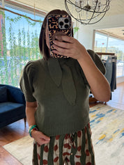Neck-Tie Short-Sleeve Sweater