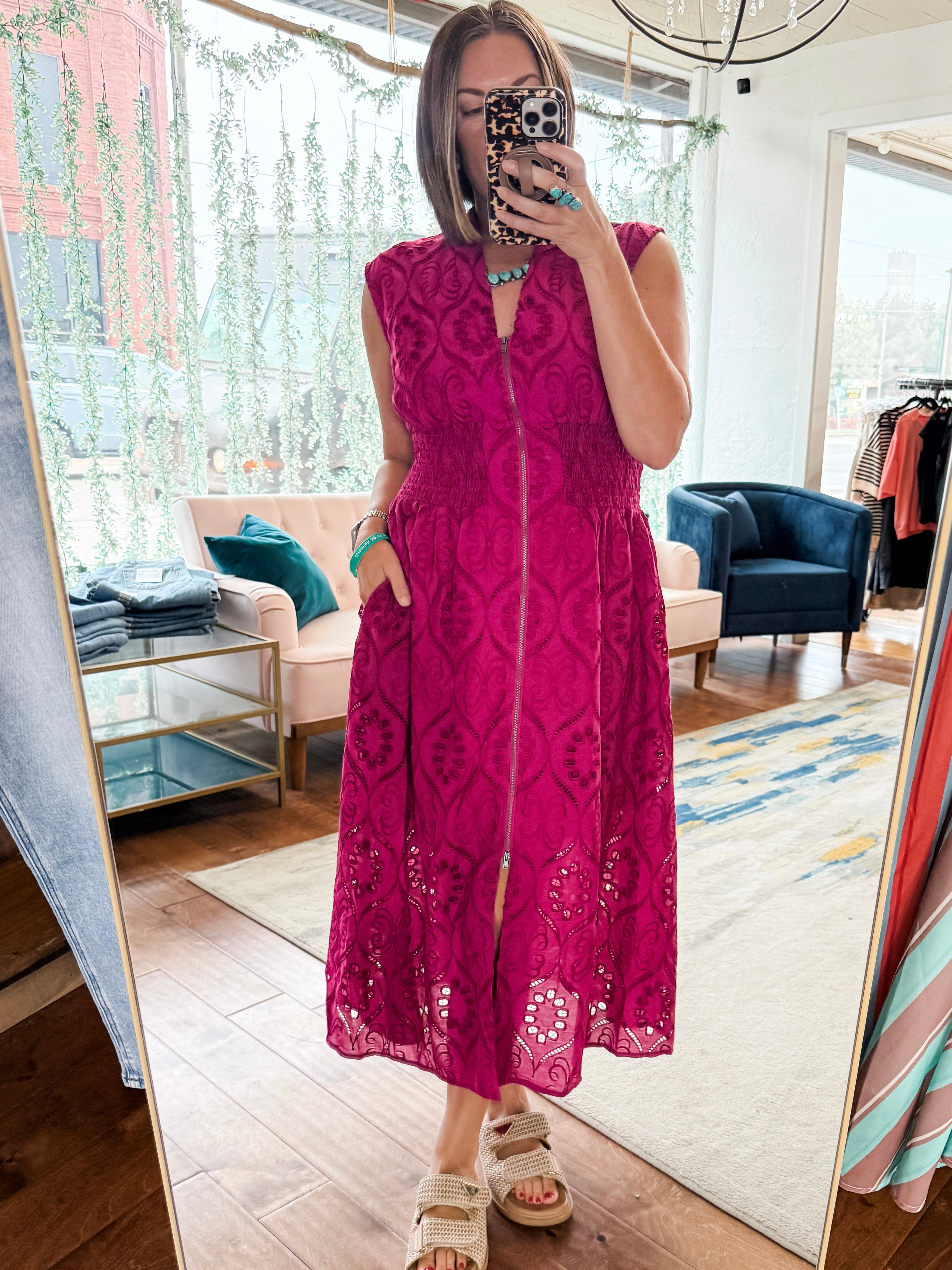 Eyelet Front Zip Dress