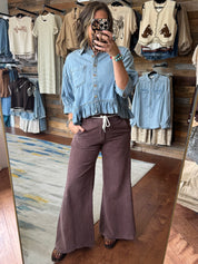 Washed Drawstring Wide Leg Pants