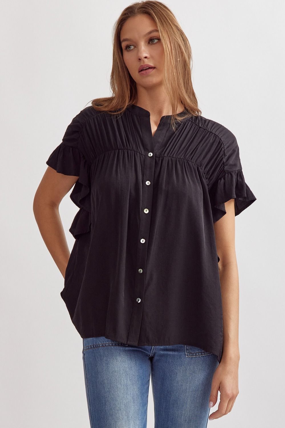 Ruffled Button Up Top