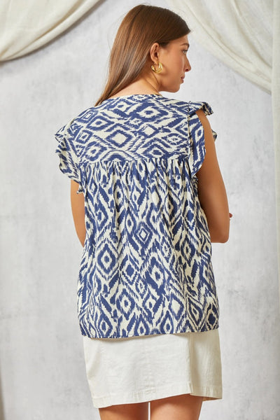 Navy/Ivory Embroidered Top