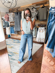 Mid-Rise Raw Hem Wide Leg Jeans