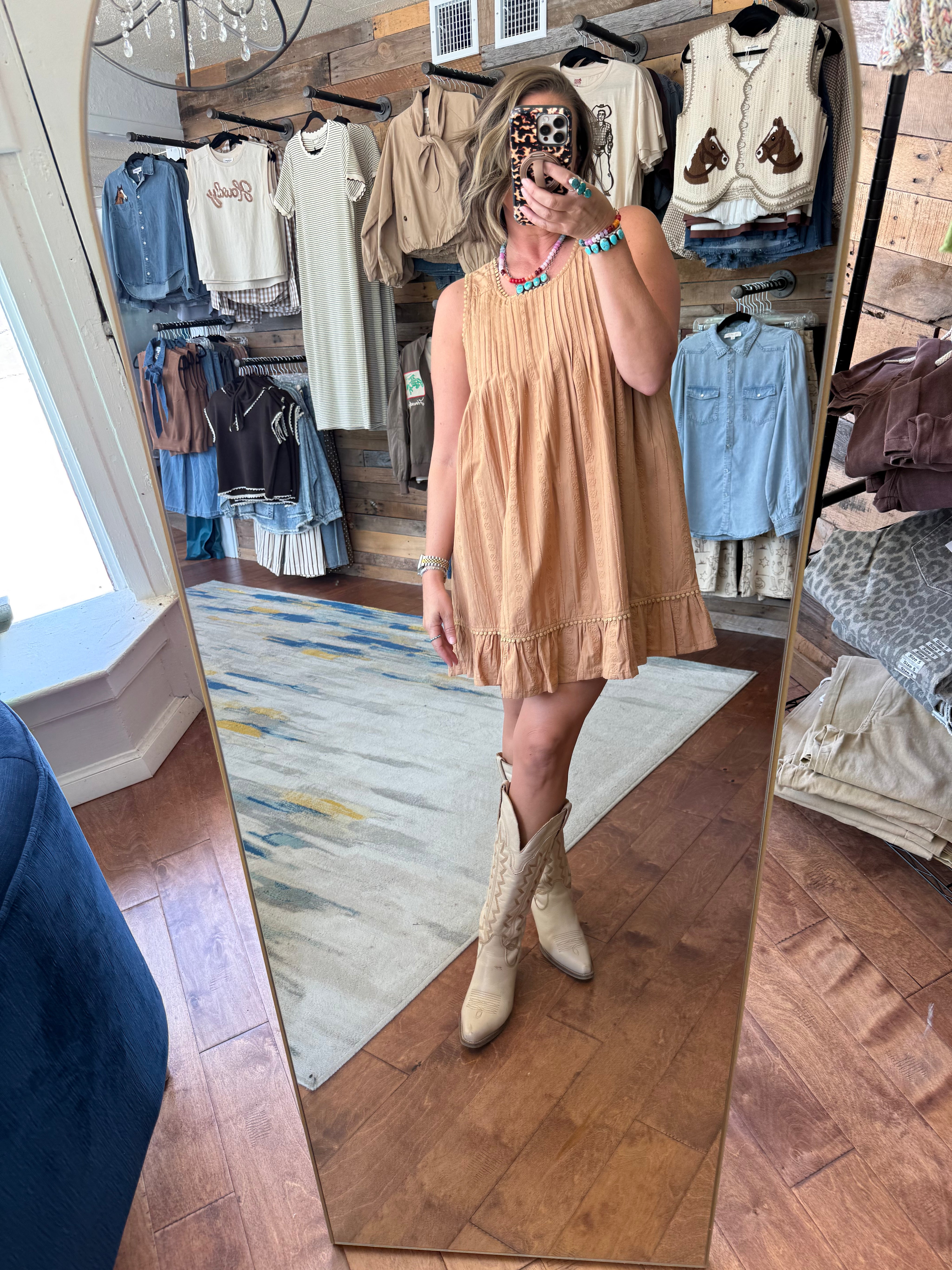 Textured Pintuck Mini Dress