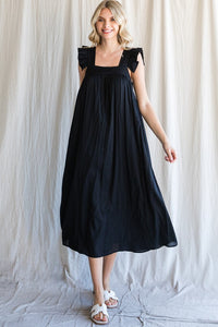 Black Ripple Midi-Dress