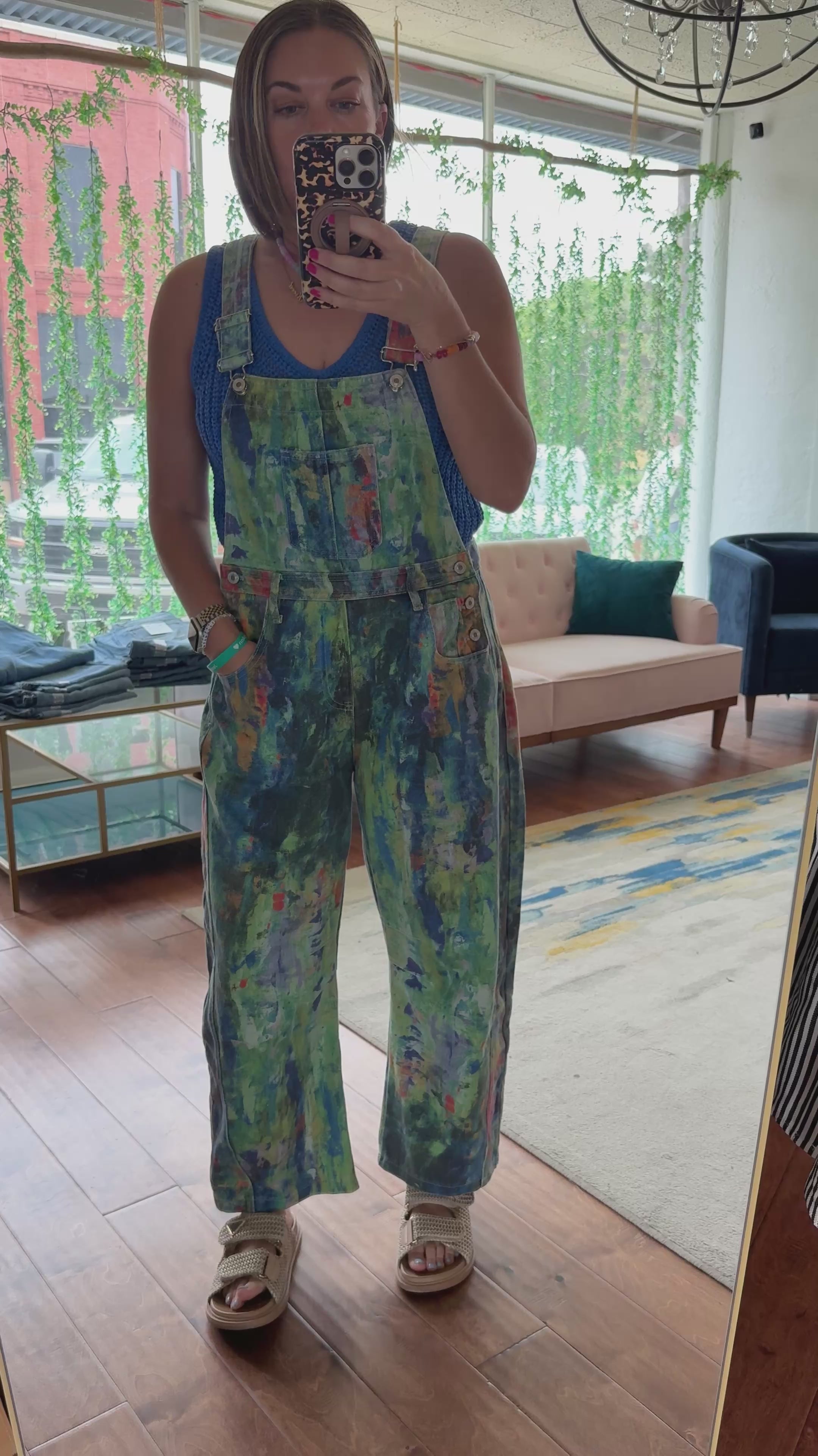 Watercolor Barrel Overalls