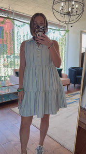 Multi Stripe Button Down Tiered Dress