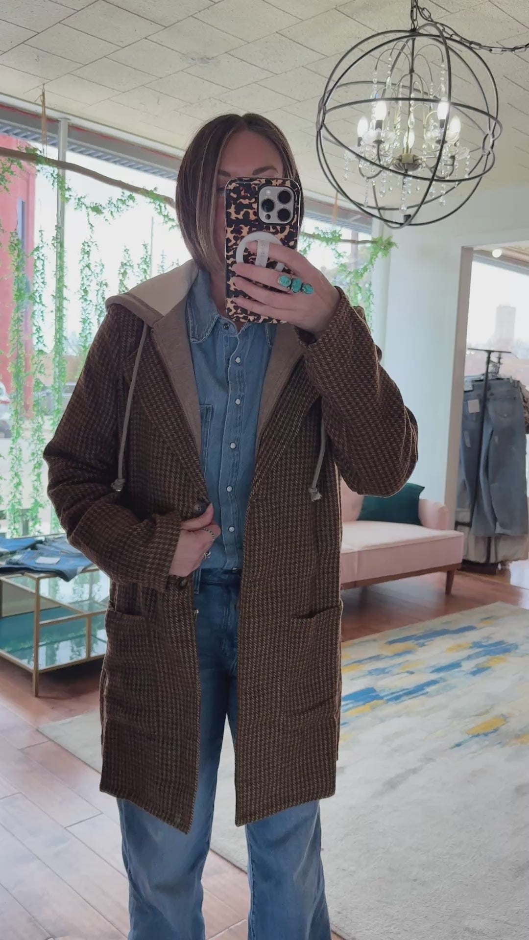 Harlow Houndstooth Hooded Coat