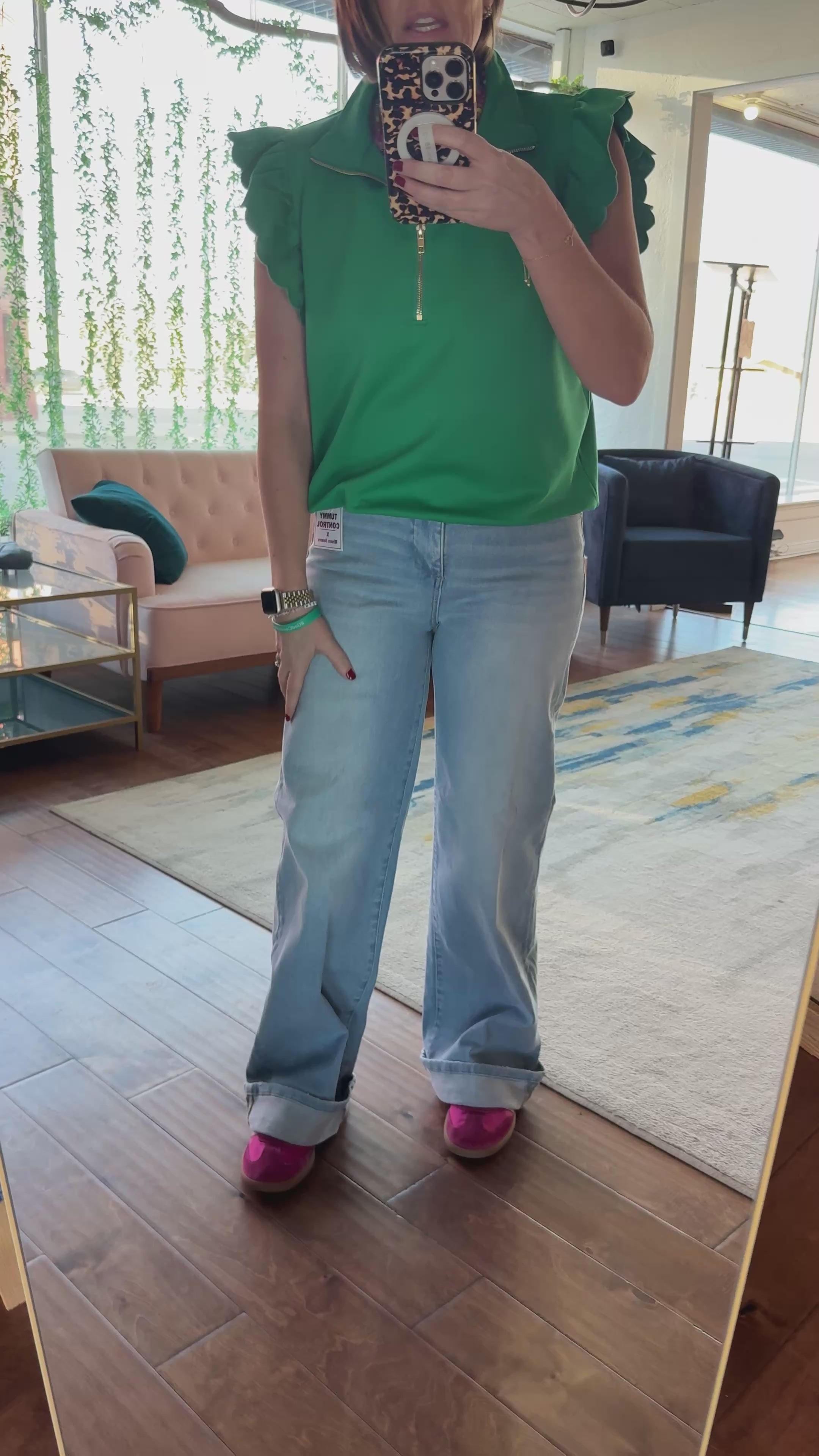 Tummy Control Wide Cuffed Jeans