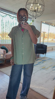 Striped Button-Down Scallop Top