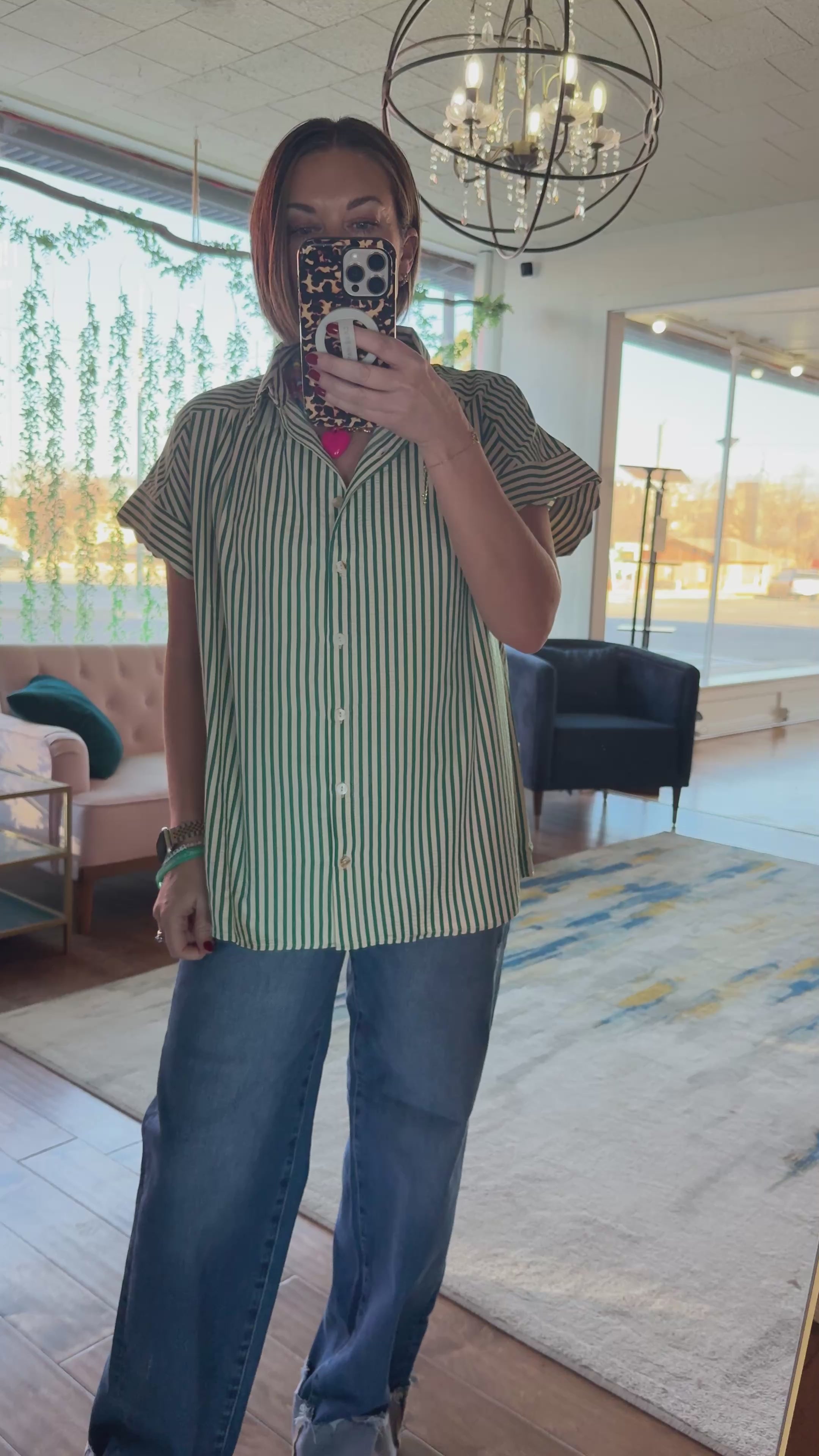 Striped Button-Down Scallop Top