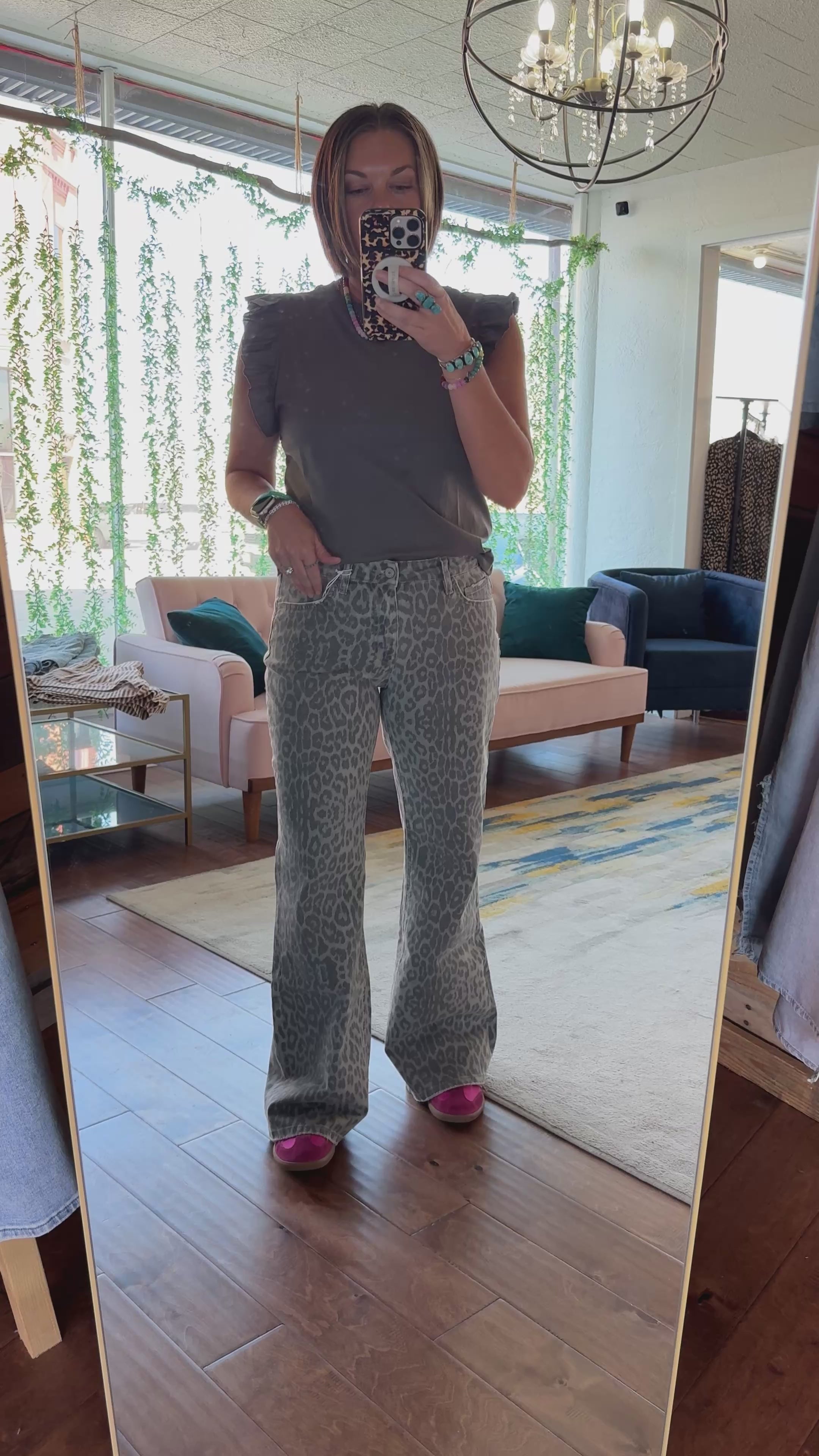 Grey Leopard Flare Jeans