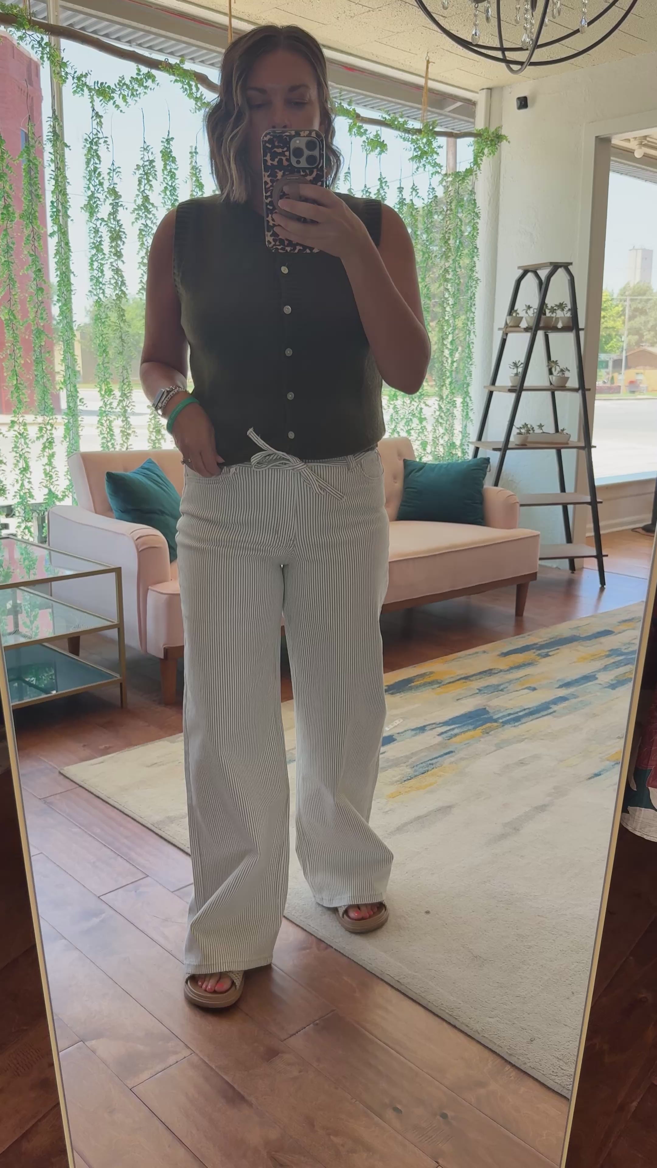 Striped Tie Waist Jeans