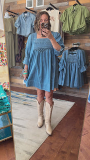 Smocked Denim Dress