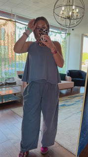 Mineral Washed Cropped Wide Leg Pants