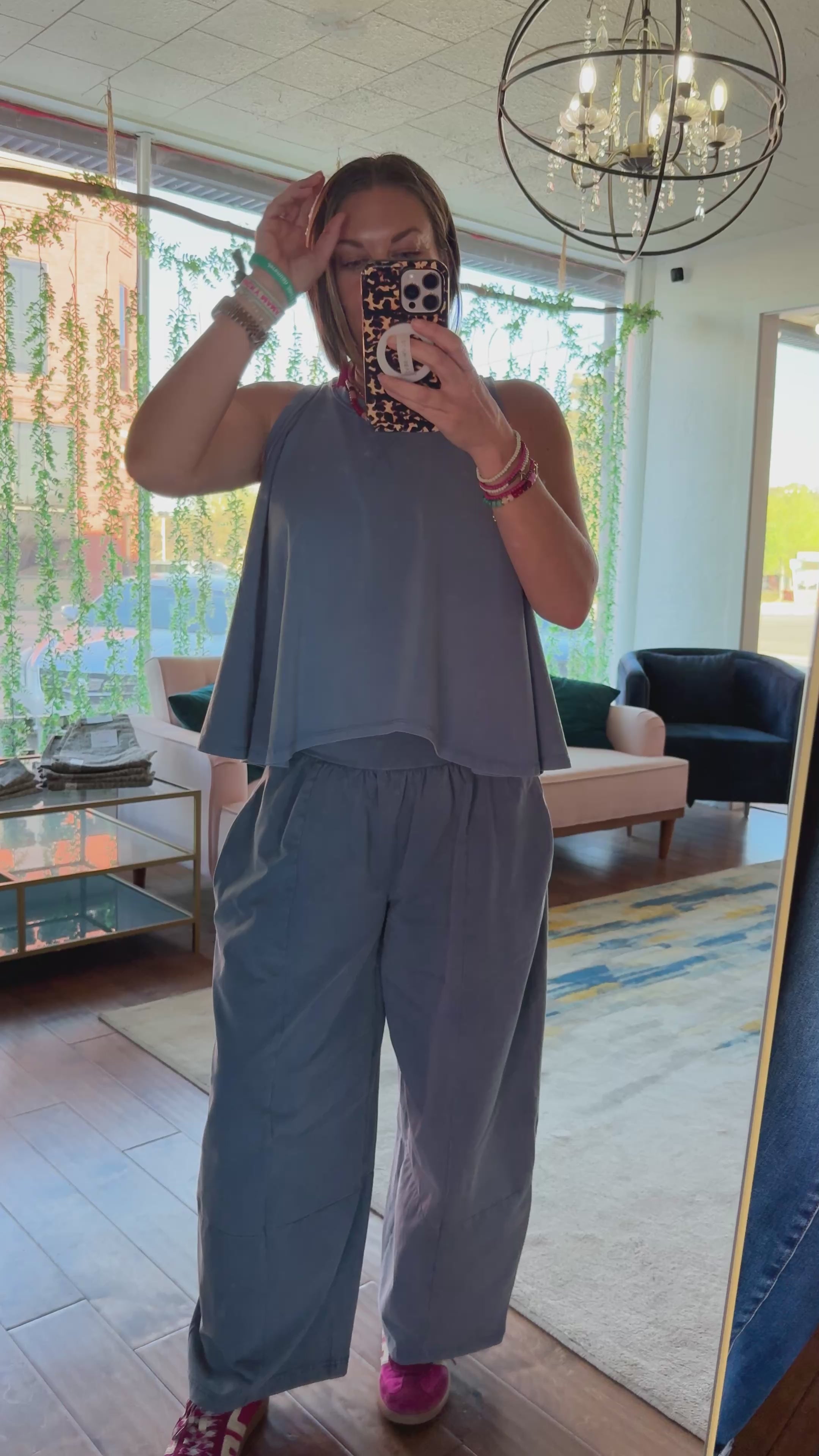 Mineral Washed Cropped Wide Leg Pants
