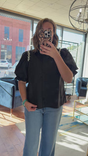 Glam Jeweled-Sleeve Blouse