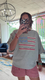 AMERICAN FLAG WASHED TERRY PULLOVER