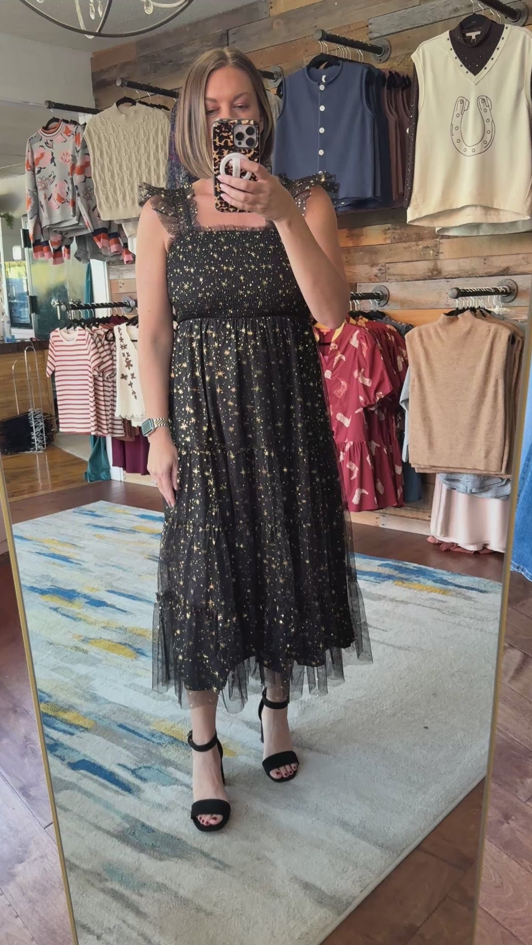 Mesh Gold Star Midi Dress