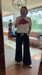 Washed Drawstring Wide Leg Pants