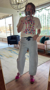 Striped Utility Barrel Pants