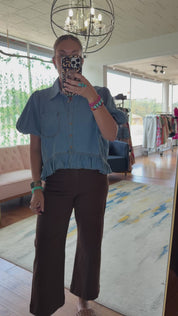 Chambray Ruffle Hem Top